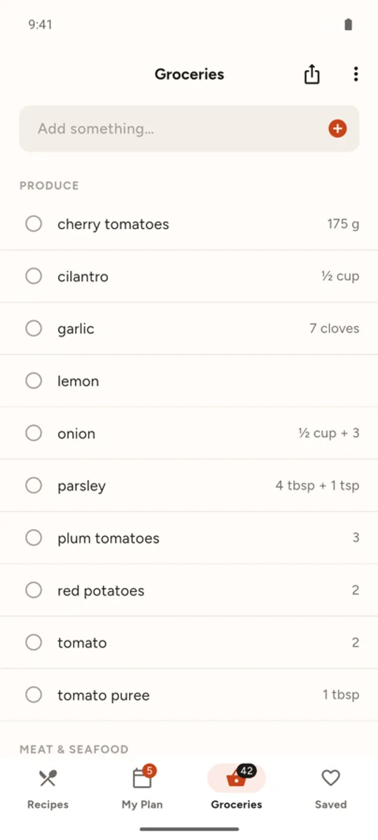 Grocery list grouped by aisle